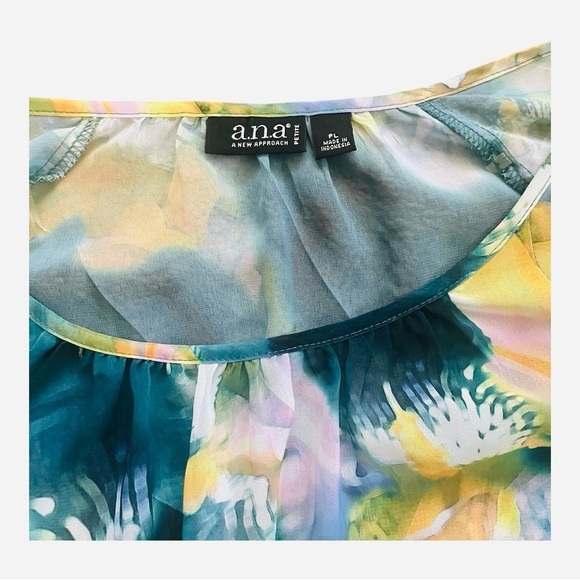 ANA anew approach abstract multicolor blouse top flared sleeves cold shoulder PM - Picture 7 of 12